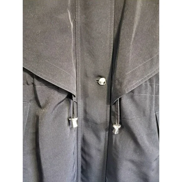 Vintage Fleet Street Black Long Coat Drawstring Waist 80s 90s Retro Womens XL - Picture 7 of 12